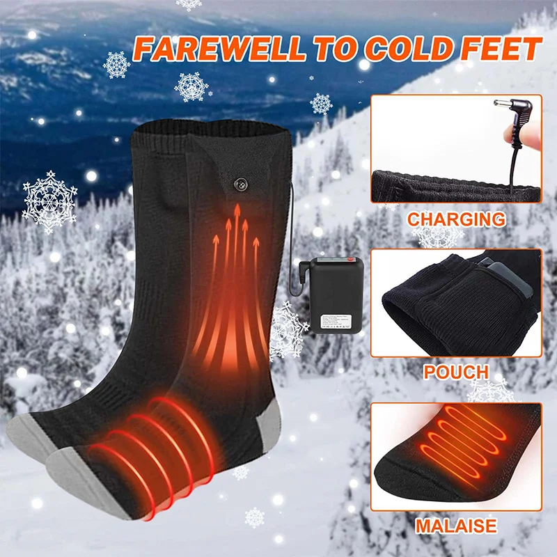 Heated Socks Outdoor Skiing Warm Footwear Constant Temperature Electric Socks With 4-level Temp Control 5000mAh Portable Power
