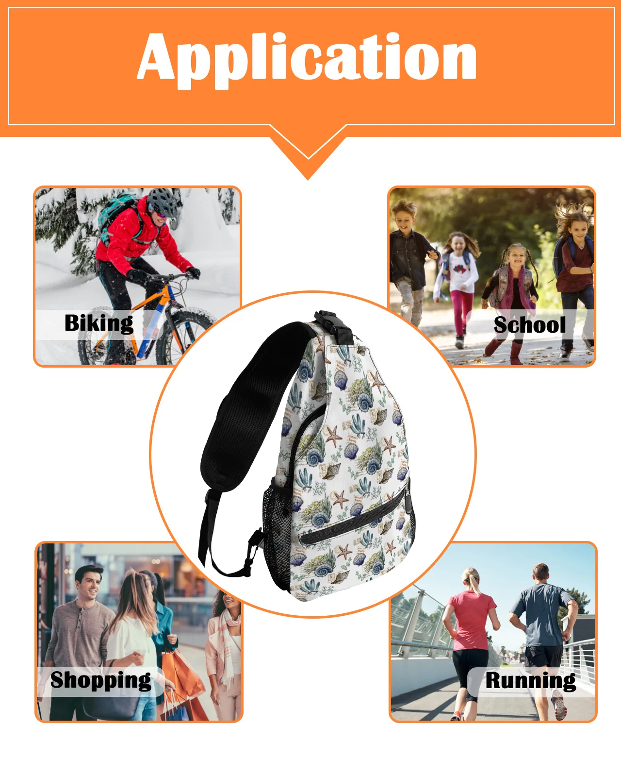 Bolsa de peito estrela concha concha para homens e mulheres, bolsa de sling impermeável, casual, viagem ao ar livre, escalada, verão