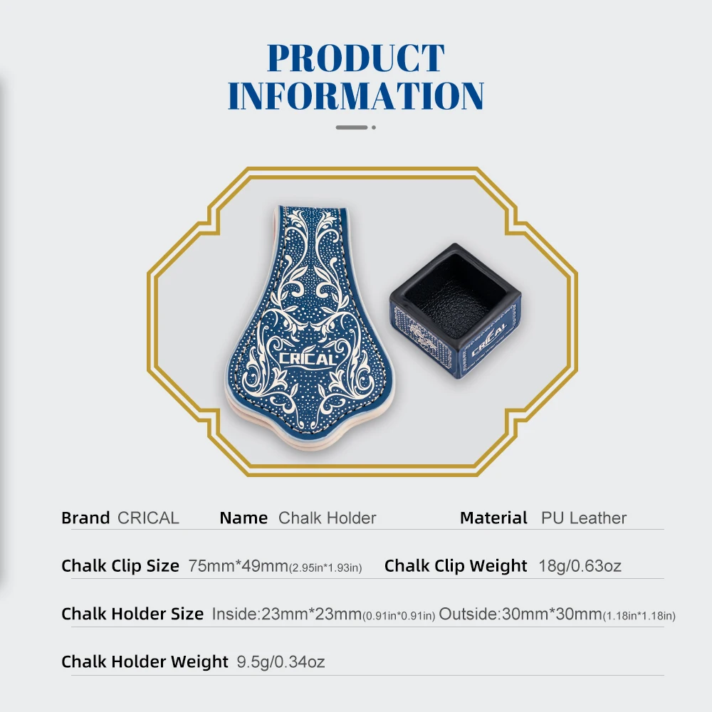 큐를 위한 사각 가죽 각인 자석 지지대가 있는 크리컬 당구 초크 홀더, 무소음 당구 액세서리