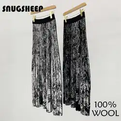 washable worsted wool ink painting pleated skirt for women fashion clothing womens outfits winter skirts black clothes woman new