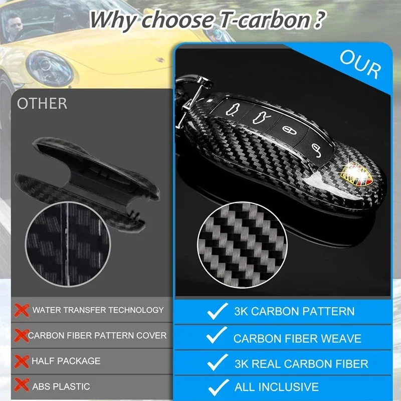 For Porsche 918 Carbon Fiber Key Case Shell Cover Protector For Porsche Cayenne Panamera Macan 718 911 Boxster Cayman (Black)