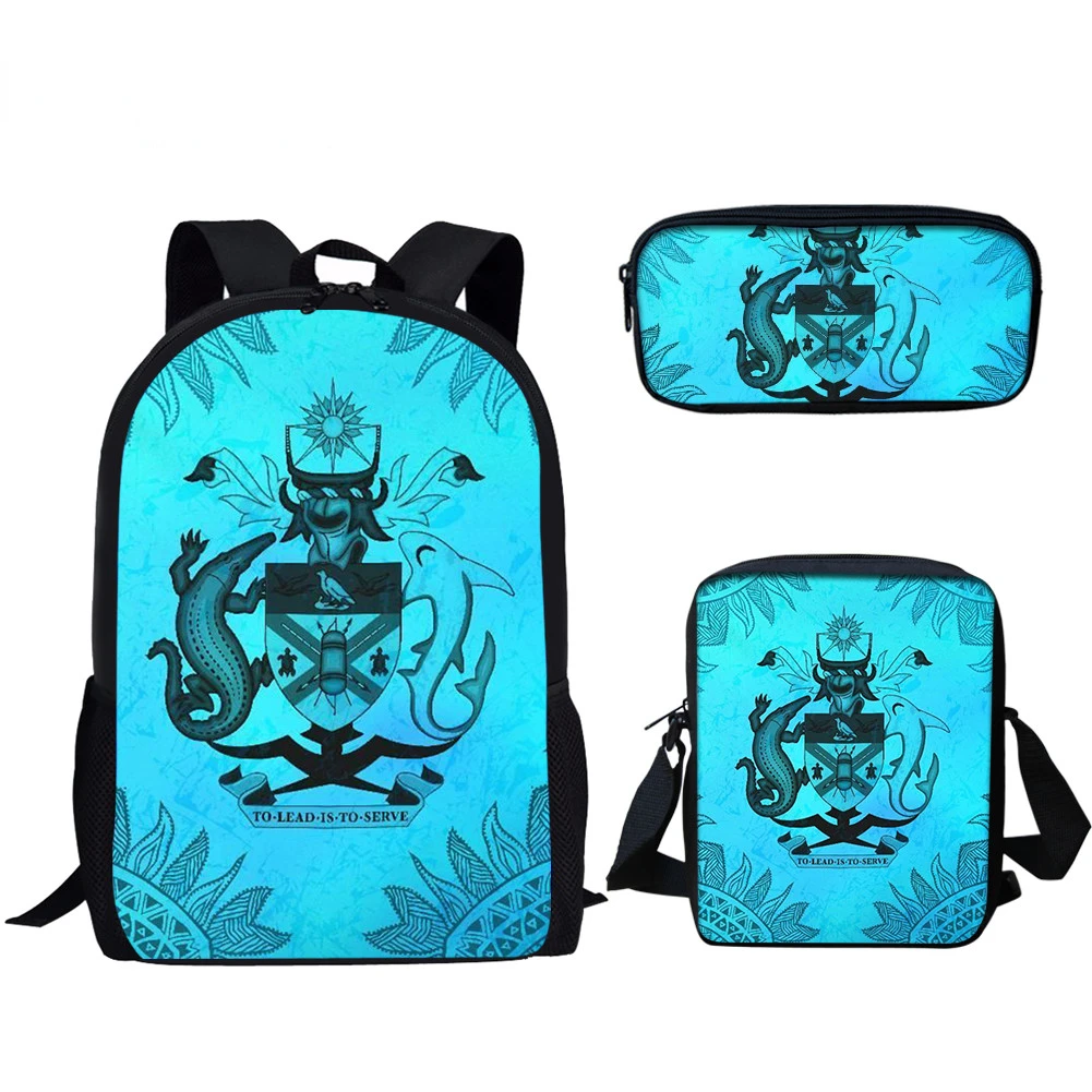 3Pcs/Set Cool Blue Tribal Print Student Campus School Bag Laptop Daypack Lunch Bag Pencil Bag Teenager Daily Casual Backpack