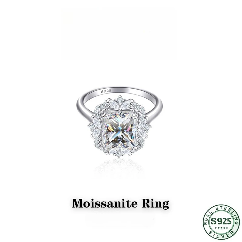 Hot selling chamfered rectangular 4-carat moissanite ring, light luxury wedding ring, 100% s925 silver ring, wedding jewelry