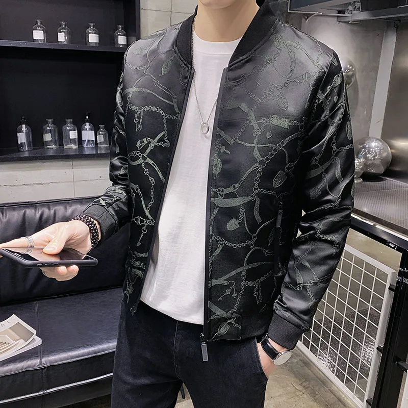 

Vintage Black Jacquard Jacket Nice Fall Pop Men's Slim Fit Bomber Jacket High Quality Men Party Club Coat Chaqueta Hombre M-5XL