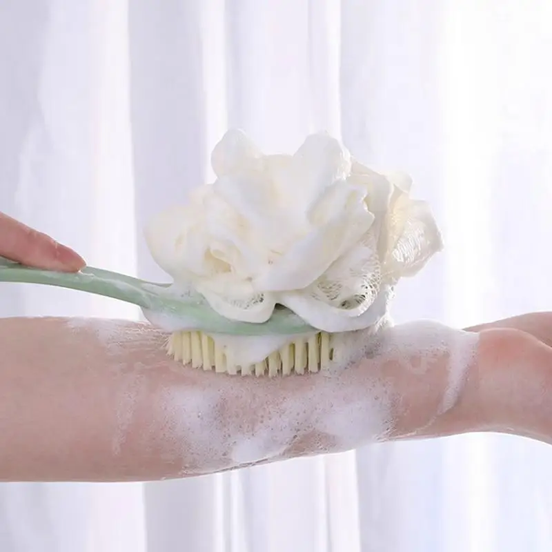 New Soft Loofah And Bristles Bath Body Brush For Women And Men Curved Long Handled Shower Brush For Body Face Spa Washing
