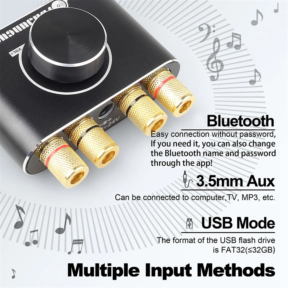 

DAJUNGUO 2.0 Channel 20W+20W Bluetooth Amp with Remote Control Function,Supports Bluetooth/USB/AUX Input