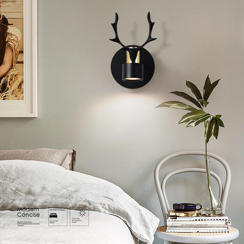 Nordic antler wall lamp personality bedside lamp bedroom roomHome Decorative Modern Living Room Hotel Circle  Light New Design