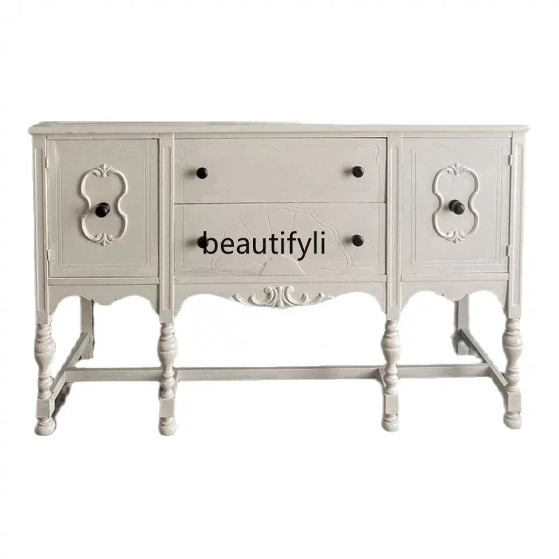 

HFrench solid wood porch cabinet decorative retro American porch table small apartment against the wall dining side cabinet