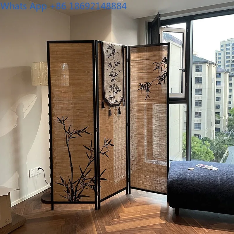 

New Chinese Style Partition Screen Tea House Bamboo Decorative Wall Background Tea Room Bamboo Weaving Enclosure Balcony