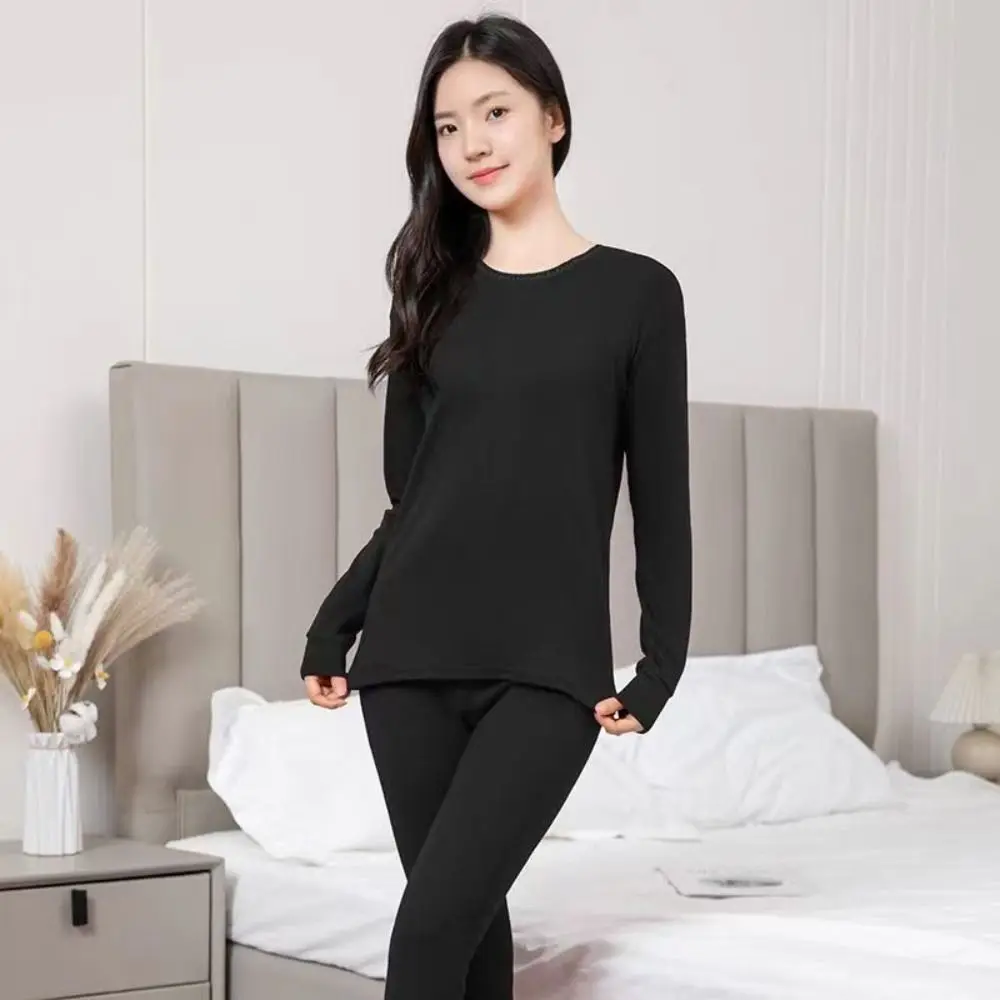 Tops/Pants Women Warm Thermal Underwear Thickened Invisible Thermal Clothes Set Round Neck Lingerie Warmth Long Pants