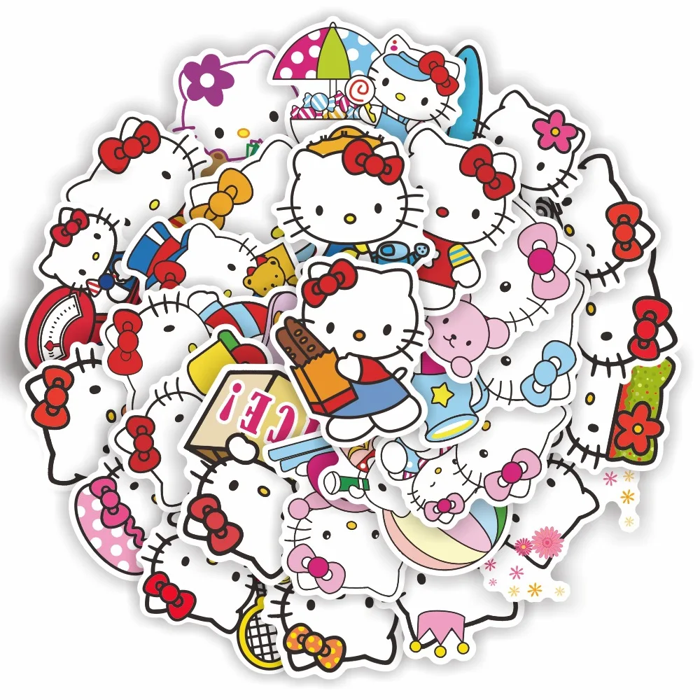 10/30/50pcs Kawaii Hello Kitty Stickers Cute Cartoon Graffiti Sticker Phone Case Water Bottle Notebook Sanrio Decal for Kids Toy