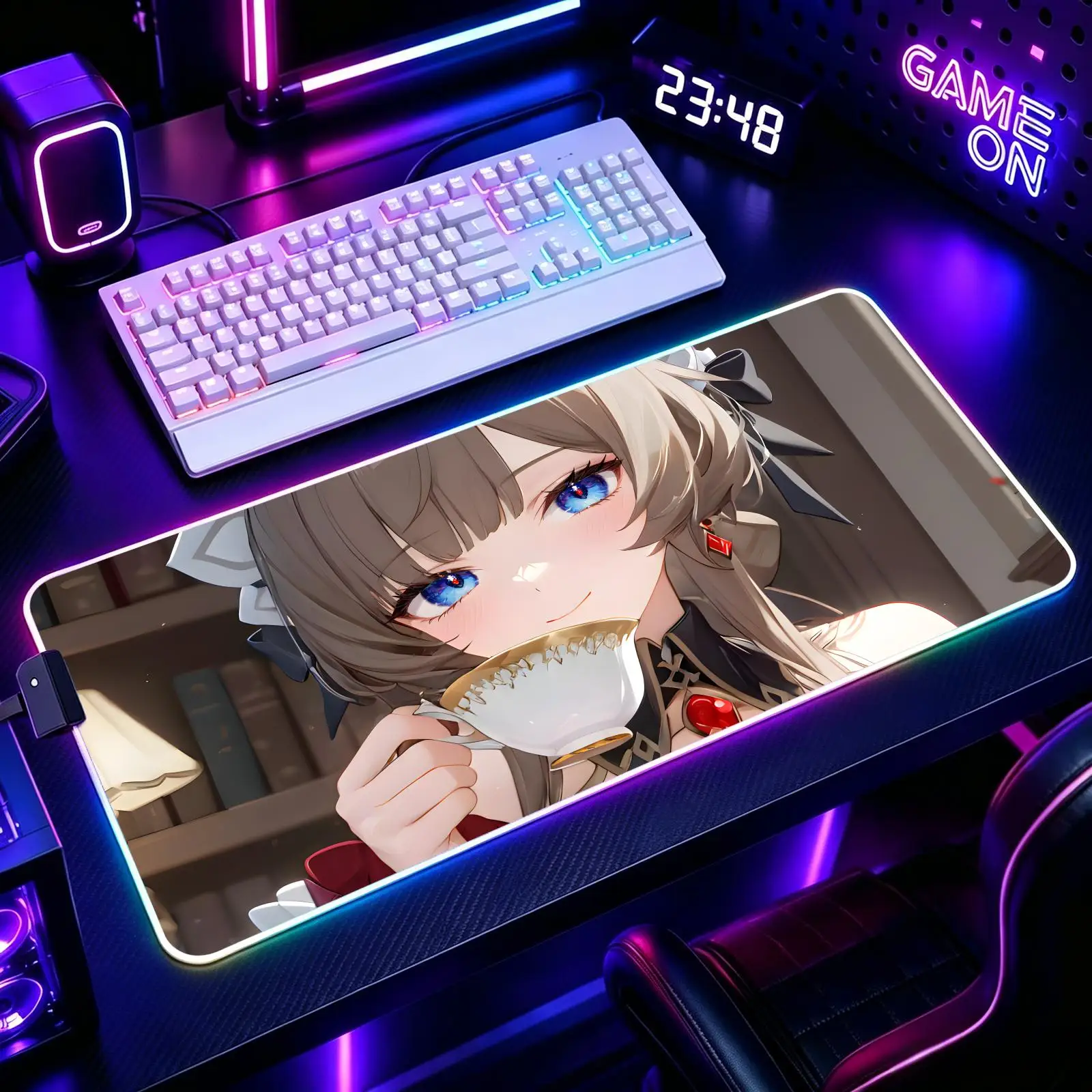Mouse Pad RGB Color Changing Gaming Mouse Pad, Stitched Edges, Genshin Impact Sandrone XXL Large Keyboard Desk Mat