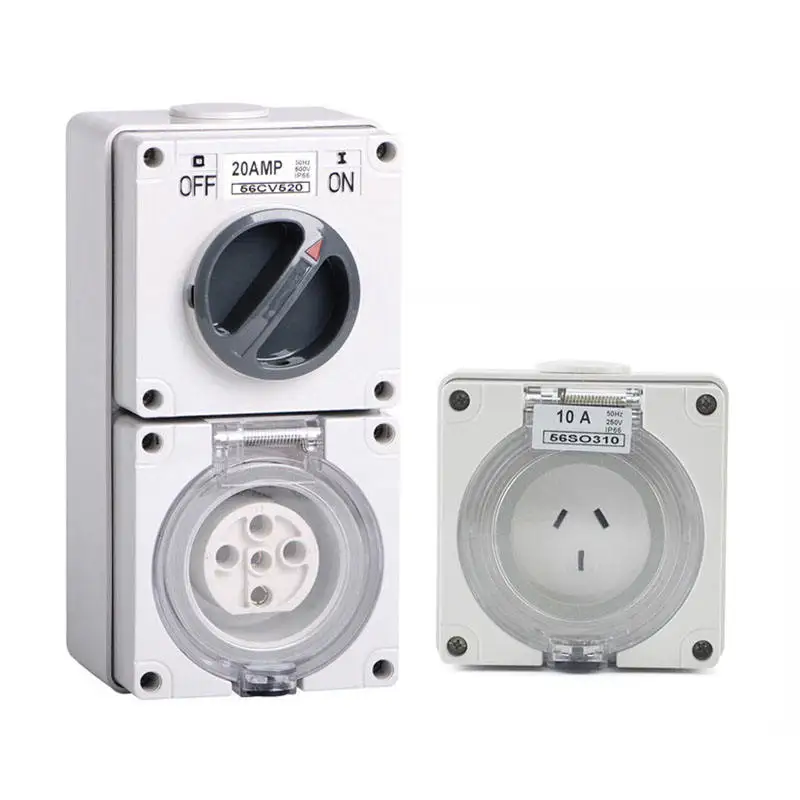 Marine Shore Power Socket, IP66 AU Standard Waterproof Industrial Switch Socket, 3/4/5Pin Outlet 10A-63A for Boat, Yacht & RV