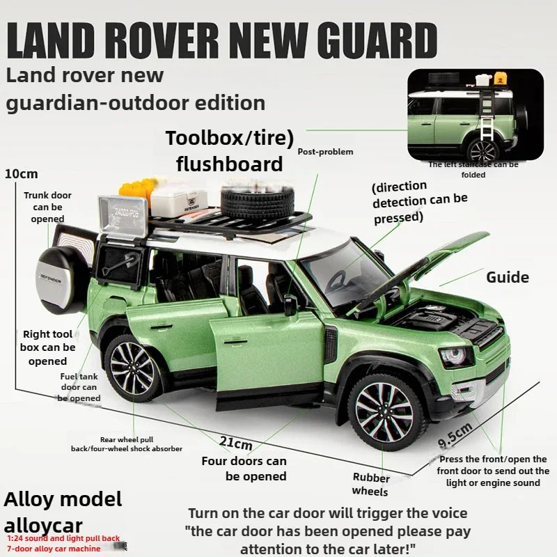 [CubeFun] 1:24 Land Rover nuevo guardia-modelo de coche de aleación para exteriores sonido y luz coche de juguete extraíble colección de regalos para niños