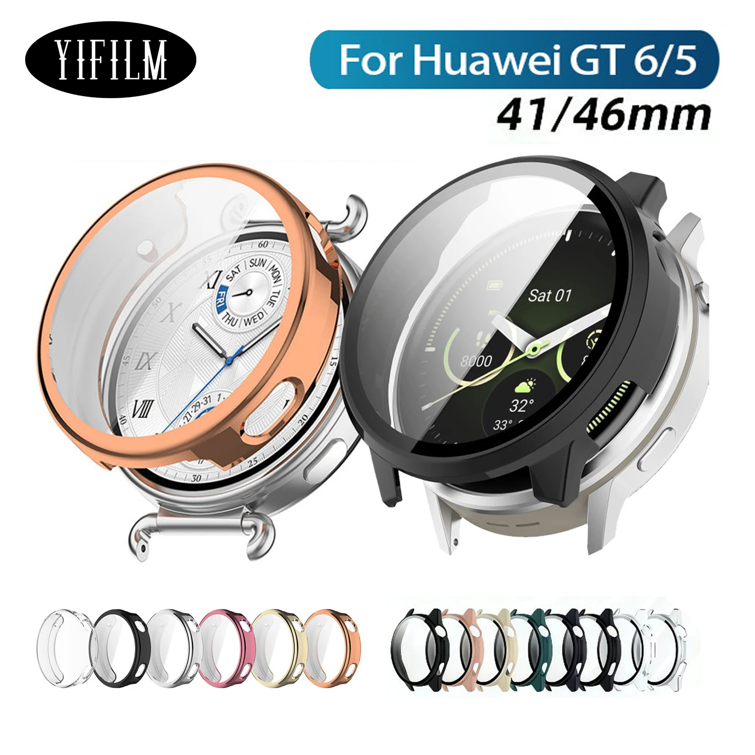 Case for Huawei Watch GT 6 46mm 41mm Screen Protector Case Soft TPU All-Around Protective Bumper Cover Tempered Glass PC Screen