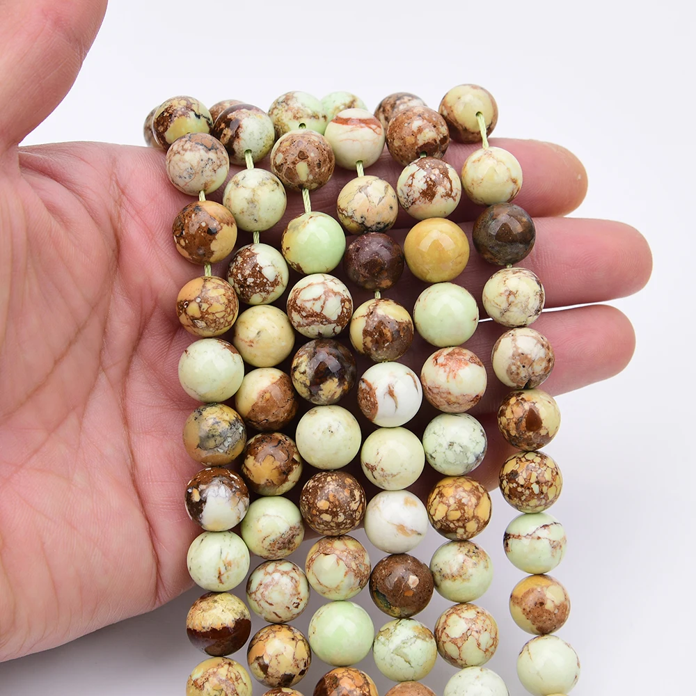 APDGG 12mm Natural Green Lemon Turquoise Smooth Round Loose Beads 15.5'' DIY Jewelry