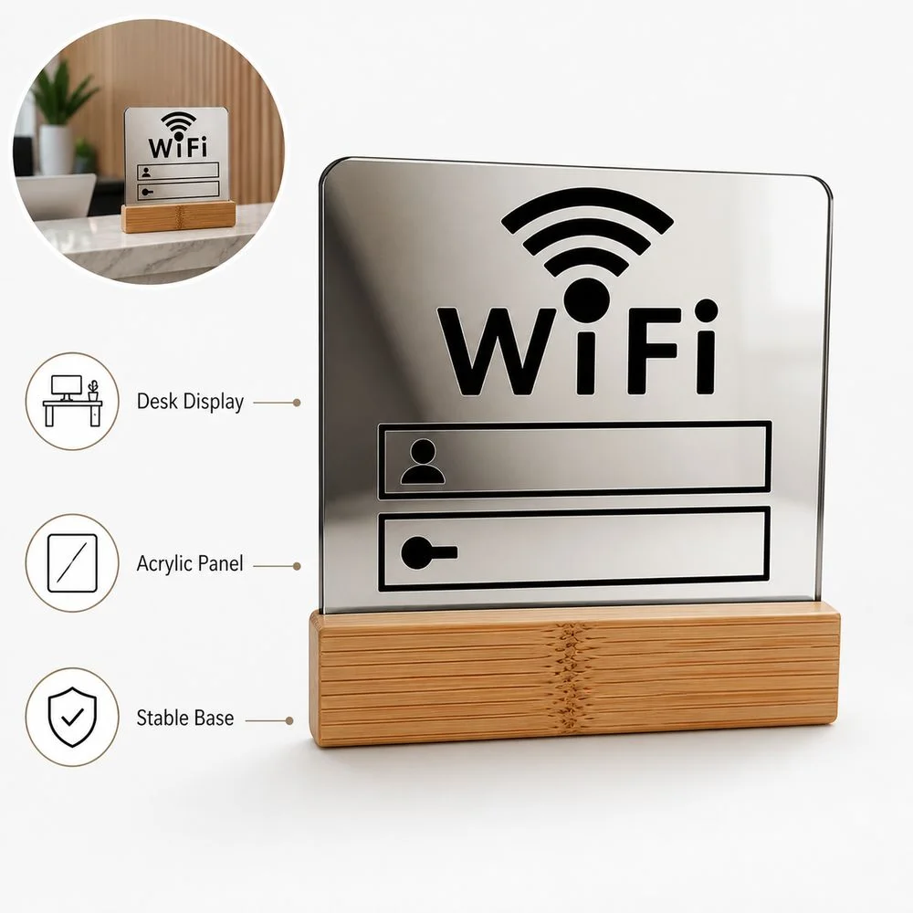 Acrylic Acrylic Mirror WiFi Sign Modern Style Freestanding Structure WiFi Password Display Sign WiFi Sign Notice Board