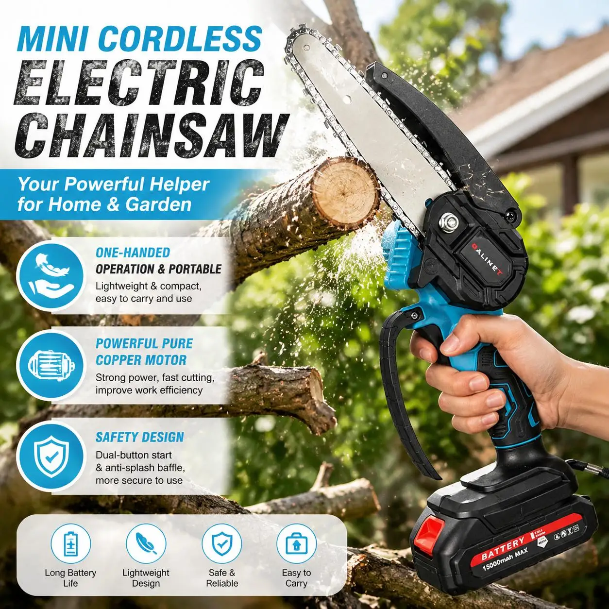 Cordless Electric Chainsaw for Pruning and Wood Cutting 4 6 Inch Compact Handheld Mini Saw Rechargeable Battery Operated Wireless Tool for Garden Yard Tree Branch Trimming and Wood Logging Lightweight High Power Tools Kit