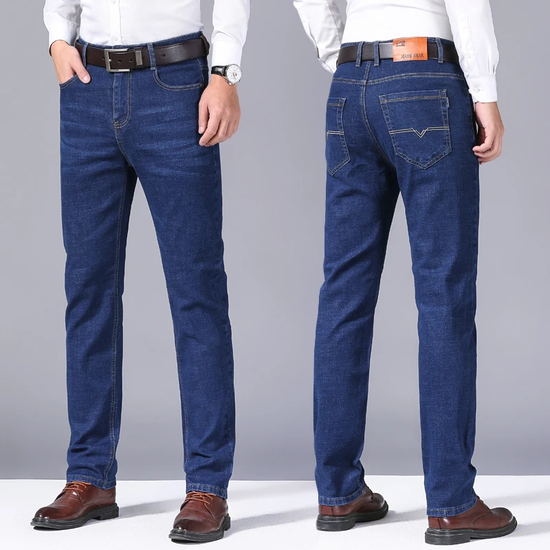 Klassische lange gerade Freizeithose für Herren, modische Denim-Jeans, Business-Cual-Hose, Übergröße 28–50