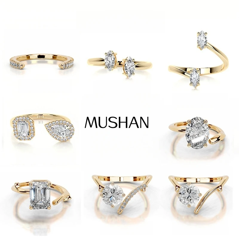 

Ювелирные изделия MuShan: Кольцо из стерлингового серебра 925 пробы с муассанитом VVS, позолоченное 18-каратным золотом, с патентом MST, для женщин