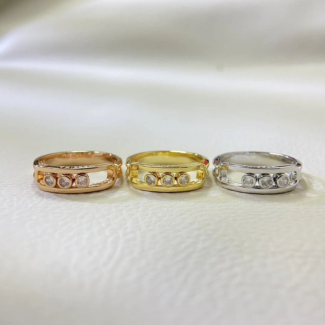 925 sterling silver, new high-quality diamond-studded three-bead sliding ring