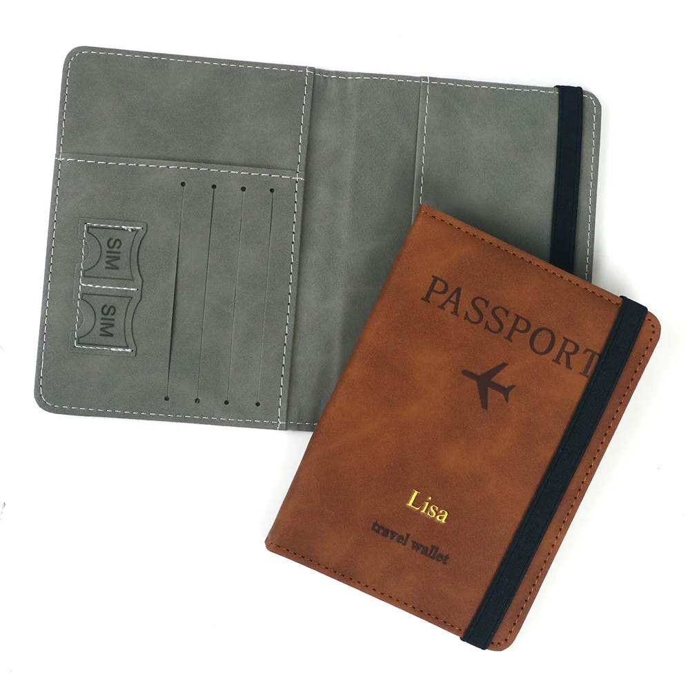 Customized Name PU Leather Card Case Passport Holder RFID Passport Bag Cover Travelwallet Multi-Functional ID Bag view 3