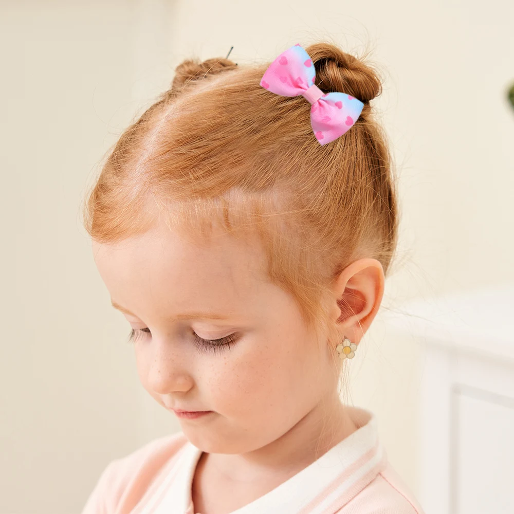 40 Uds. De pinzas para el pelo con lazo con estampado aleatorio para bebé, pasadores de horquillas con estampado de arcoíris, accesorios para el cabello para niñas y niños