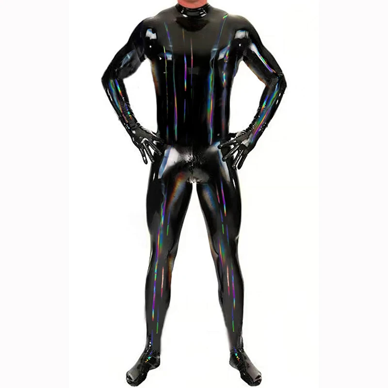 Mens Sexy PVC Leather Catsuit Latex Full Zentai Tight Catsuit Jumpsuit Zipper Open Crotch Wet Look Bodysuit Pole Dance Clubwear