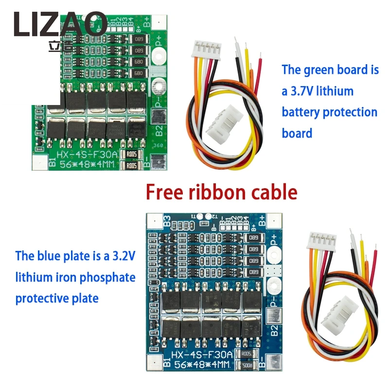 LIZAO 4S 30A Battery Management System BMS 14.8V Li-ion 12.8V LiFePO4 with Equalization Balance