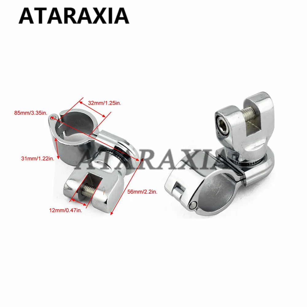 2pcs 1-1/4\'\' 32mm Motorcycle Highway Crash Bar Engine Guard Foot Peg Mount Clamps Black/ Chrome For Harley Touring XL883 1200