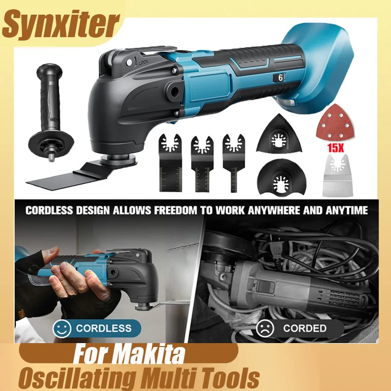 Synxiter Oszillierende Multifunktionswerkzeuge für Makita 18V Akku, 6 Gänge, elektrische Holzschneidemaschine, Geschwindigkeits-Trimmer, Säge, Renovierungs-Elektrowerkzeug