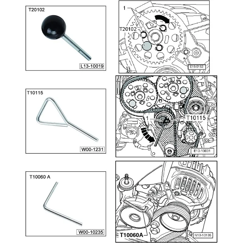 6 7 SZTUK Zestaw narzędzi do blokowania krzywki rozrządu silnika wysokoprężnego do VW do AUDI T10050 T10100 1.2 1.4 1.9 2.0TDI Calado Distribucion