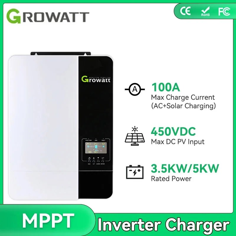 

Growatt 3500W 5000W One Phase Onduleur 3.5KVA 5KVA MPPT Pure Sine Wave Off Grid Inverter SPF3500ES SPF 5000ES