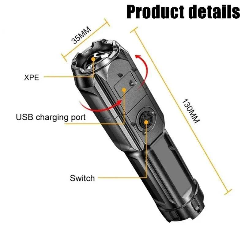 Potente linterna LED de 1000 lúmenes, linterna táctica con Zoom, recargable por USB, resistente al agua, para exteriores, pesca y caza