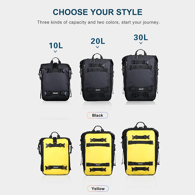 

Y49A-2X Сумка на багажник Rhinowalk Велосипедная водонепроницаемая сумка для мотоцикла MTB Дорожная задняя стойка Велосипедная сумка на заднее сиденье 10 л/20 л (черный)