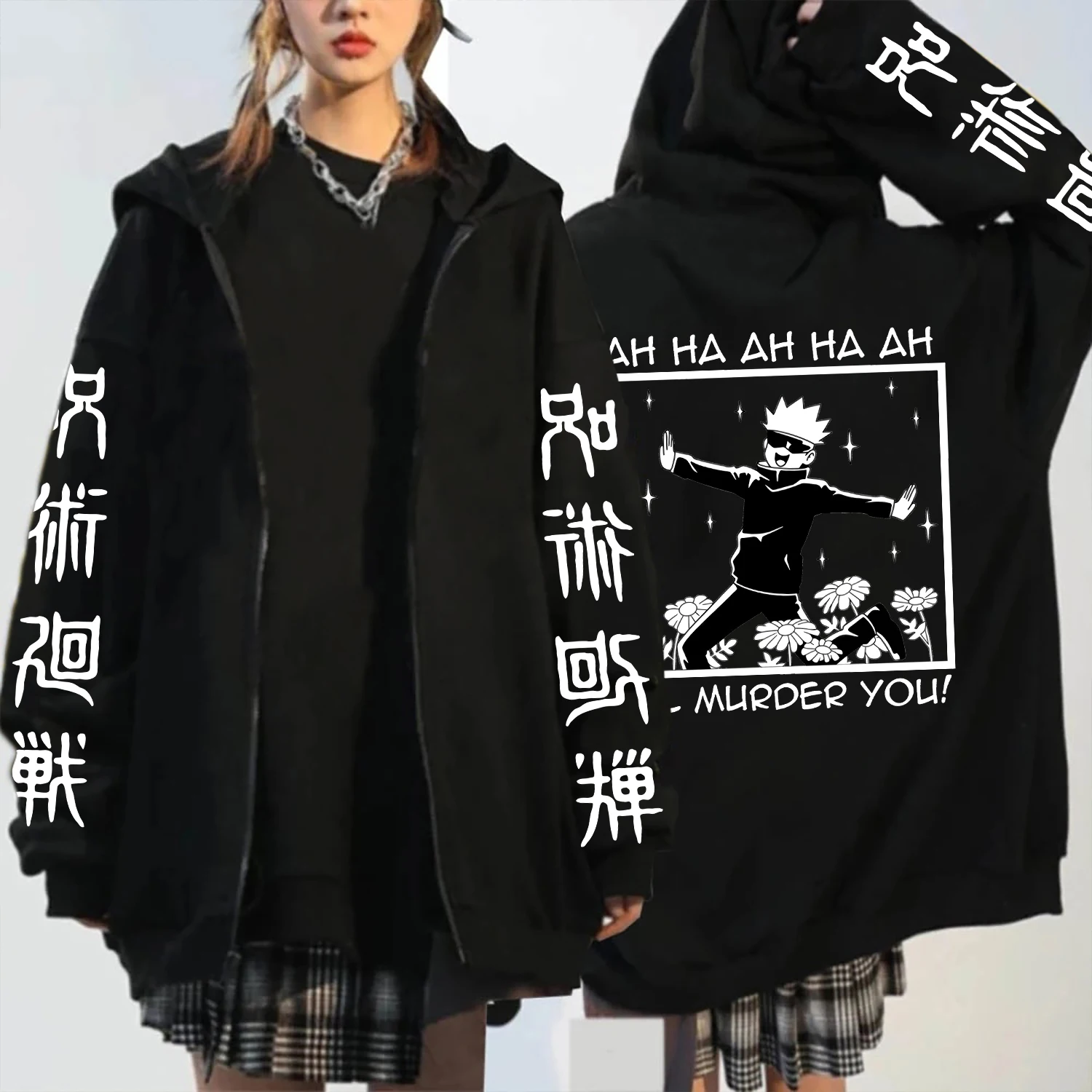 Jujutsu Kaisen Gojo Satoru Print zipper Hoodies Funny Mnaga Sweatshirts Men Long Sleeve Autumn Winter Plus Size Zip-up Hoodie