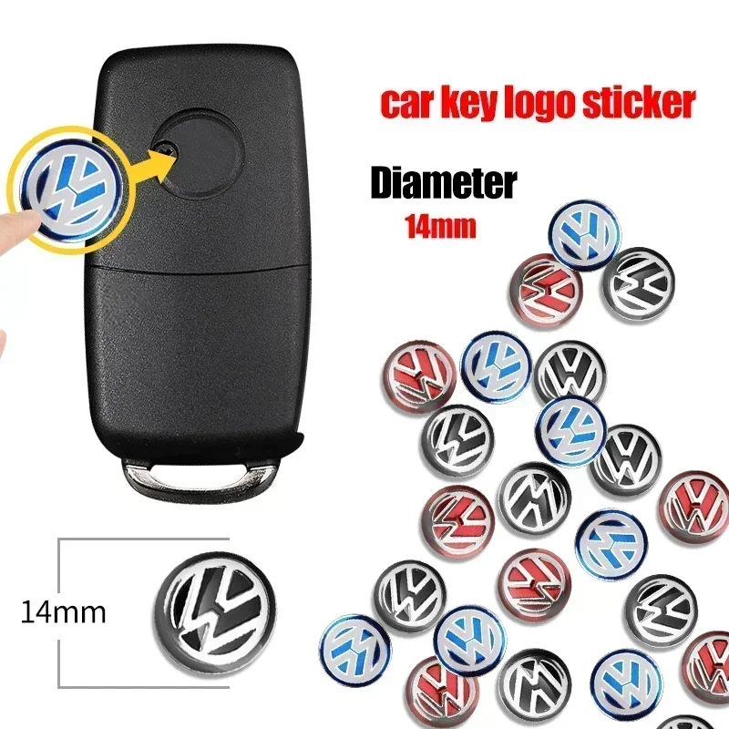 Getränkehalter 14MM Auto-Fernbedienungsschlüssel-Aufkleber Aluminium-Emblem Dekoration Aufkleber für Volkswagen VW Caddy CC Touareg Tiguan Touran T-ROC