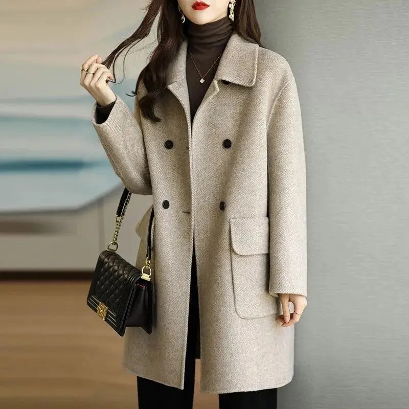 

Autumn and Winter New Thickened Korean-style Slimming Mid-length Woolen Coat, Women's Fashionable Lapel Woolen Jackets