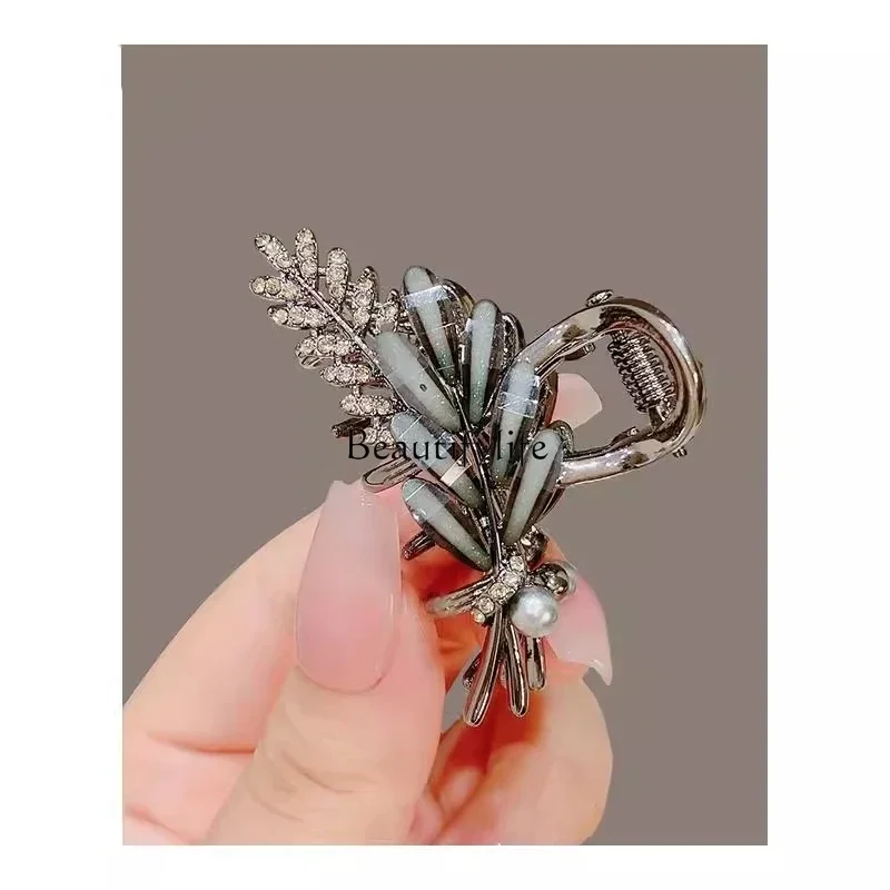 

Hairclip made of glass, rhinestones, wheat ears, grip clip on the back of the head, medium-sized headpiece, half zip hairpin