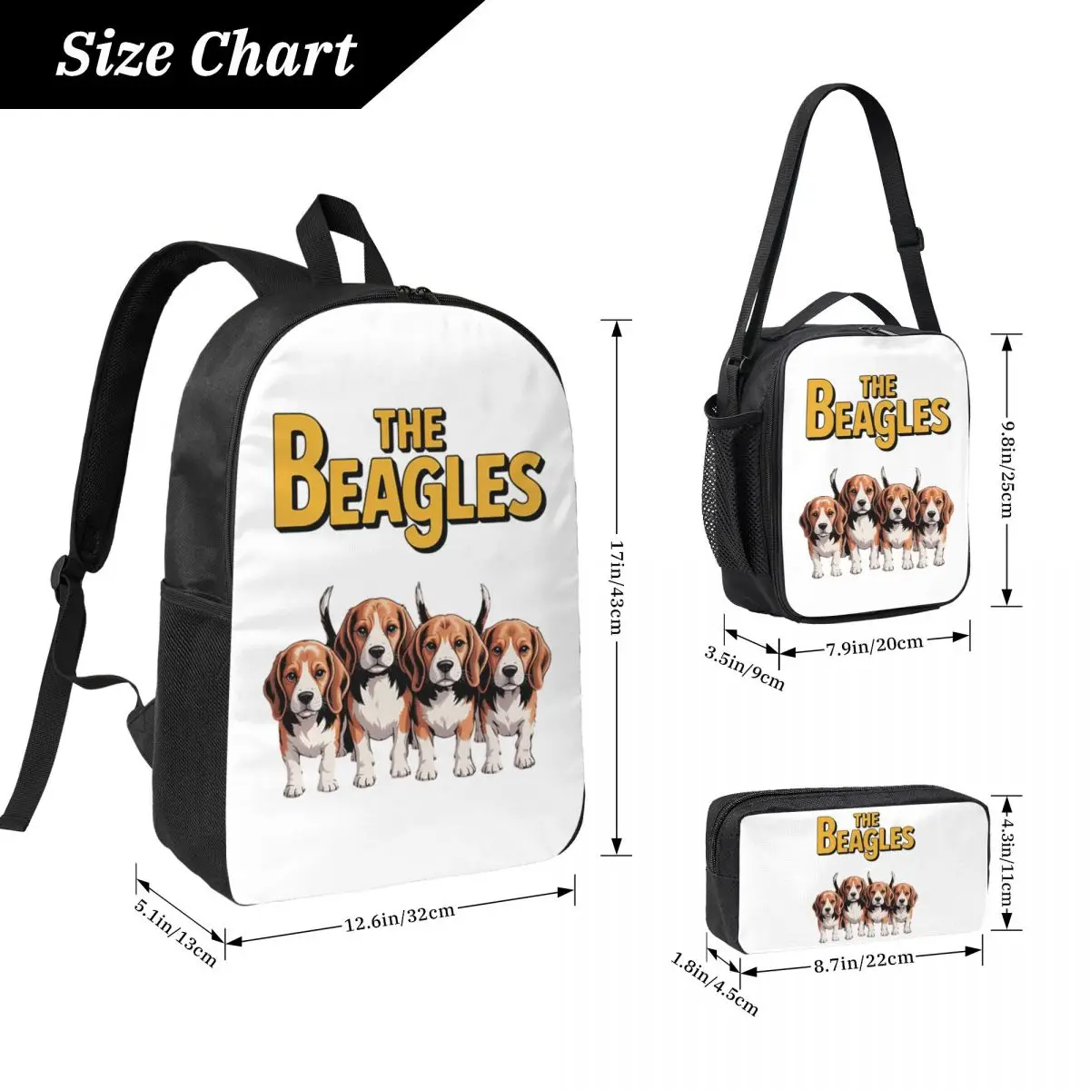 The Beagles Four Beagle Dog Crossing Backpack BookBag School Bag Computer Shoulder Bags 3ps Insulated Lunch Bag Pencil Case