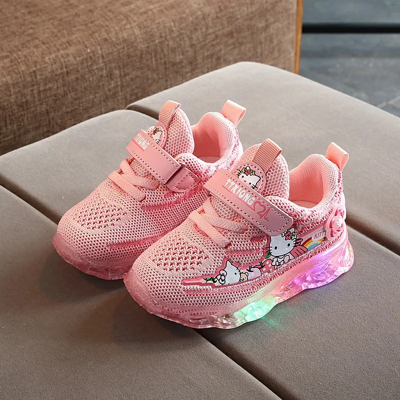 Hello Kitty-Zapatos con luces para bebé, zapatillas antideslizantes, informales, rosa, morado, Led, deportivas de ocio