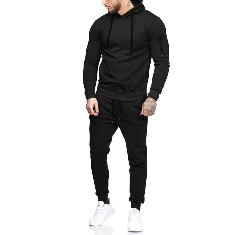 

Men's Zip Hoodie Set Casual Sportswear Four Seasons Seven Sleeve Length Hooded Sweatshirt And Pants Combo