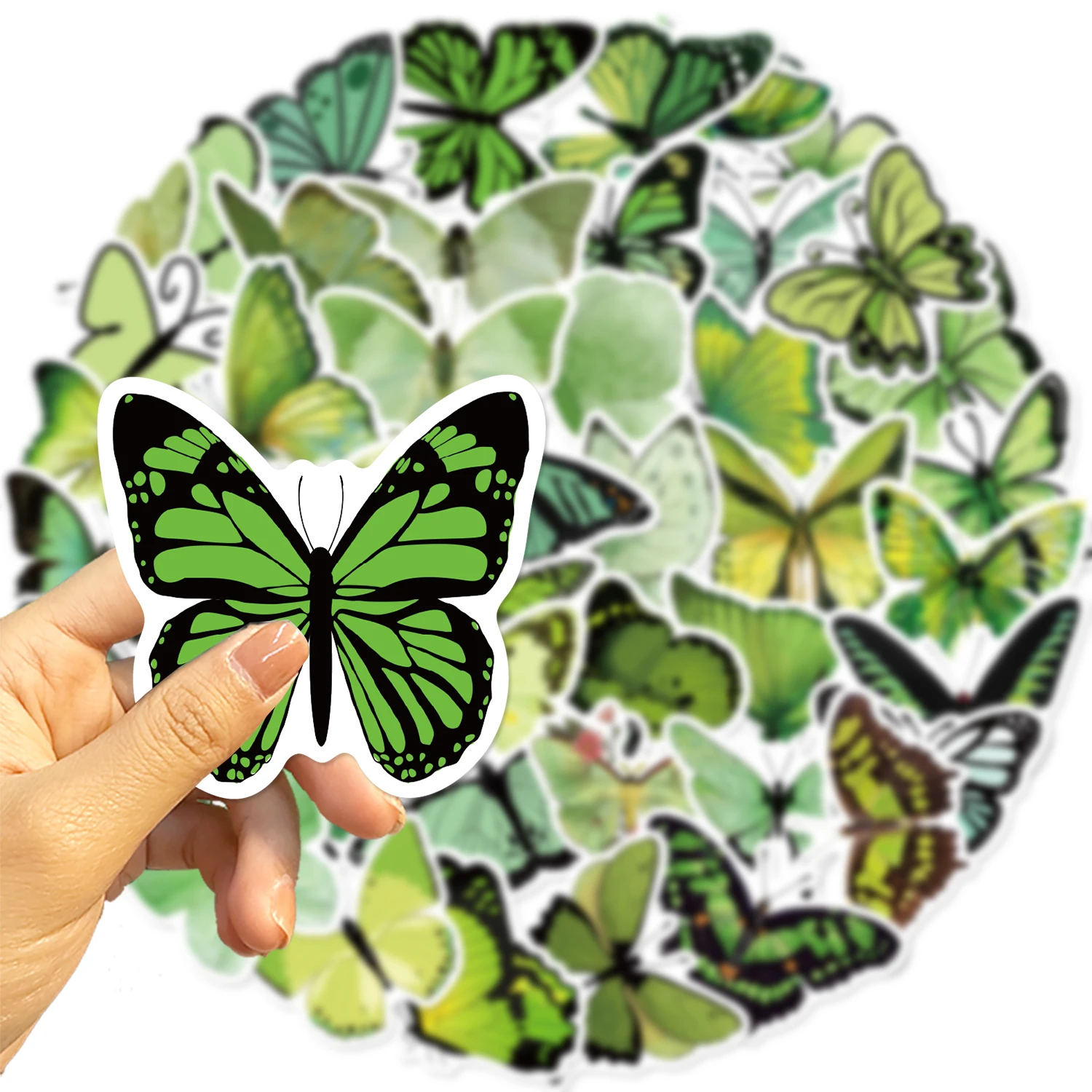 50 Stück grüne Schmetterlings-Scrapbook-Aufkleber, DIY-Tagebuch, Laptop, Gepäck, Skateboard, Graffiti-Aufkleber, lustiges, stilvolles klassisches Spielzeug