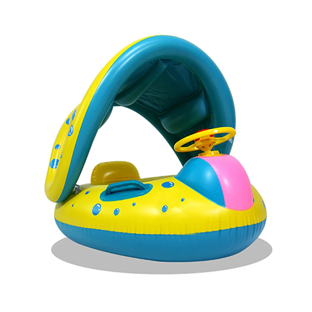 Child Pool Float Inflatable Toddler Beach Toy Portable UV-resistant Baby Float With Canopy And Steering Wheel Toy For Water Play