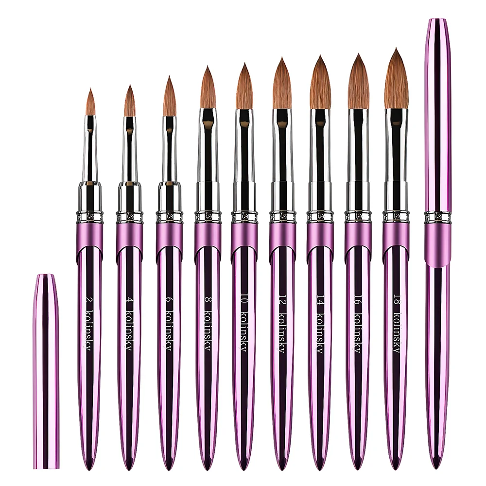 Acrylic Nail Brush Kolinsky, Siberian Sable Hair for 3D Flower Carving, Professional Metal Handle Design