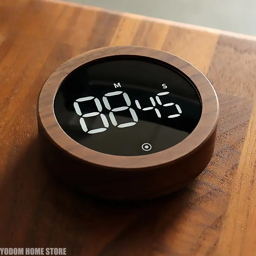 Kitchen Timer Wood Grain Rotary Design - LED Electronic Countdown Timer Home Accessories