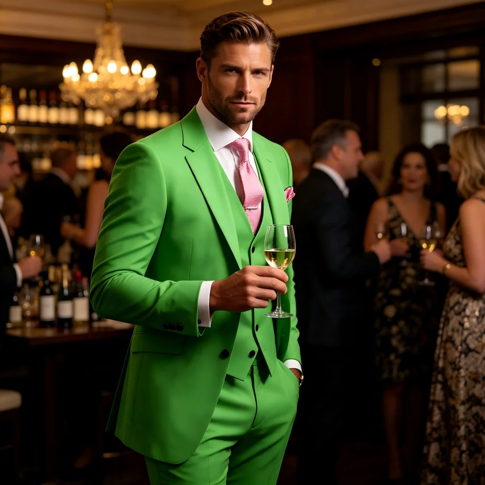 

Men Suits 3Piece Pink Fashion Classic Plain Color Wedding Formal Slim+Pants+Vest Groom Tuxedo Custom Outfit