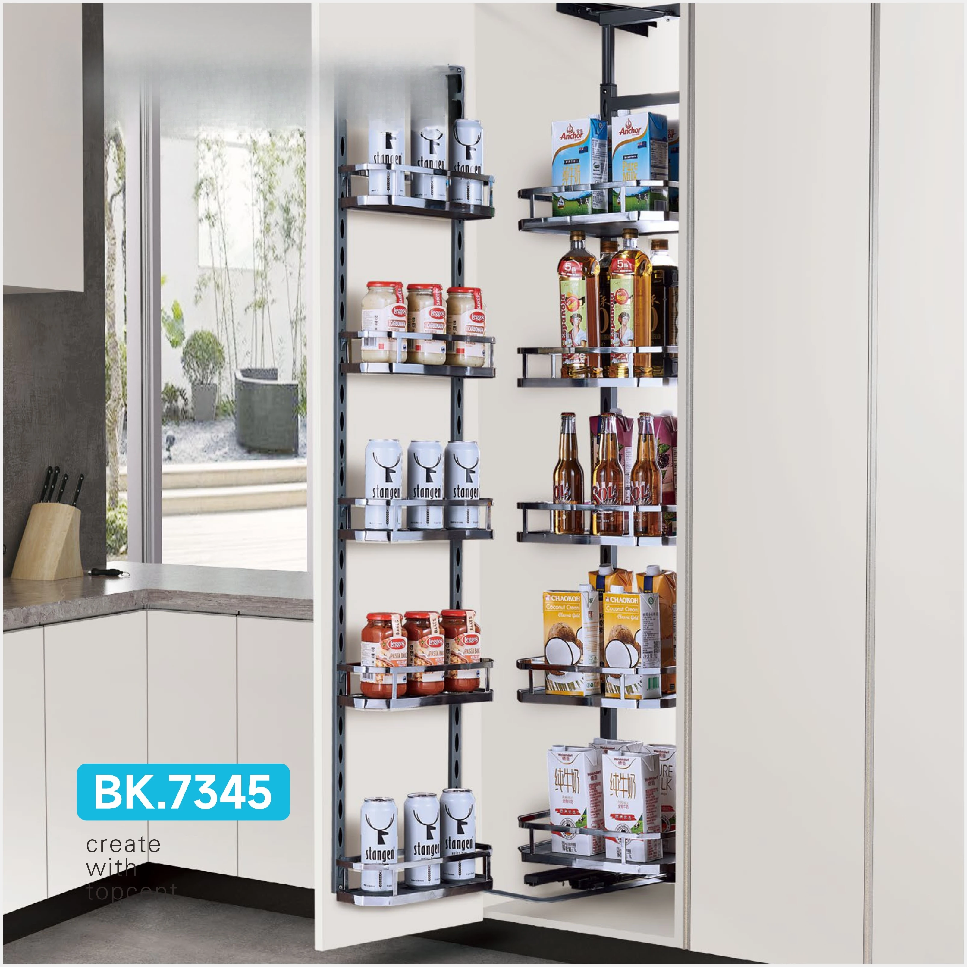 

TOPCENT New 2024 Kitchen Cabinet Accessories Pull Out Pantry Unit Black Aluminum Alloy Pantry Storage Units