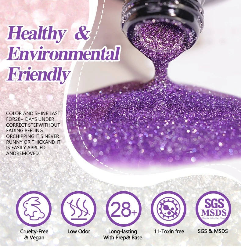 جل طلاء الأظافر مع سباركل دايموند سباركل - جل ديسكو لامع جديد للاستخدام المنزلي في الصالونات، يدوم طويلاً