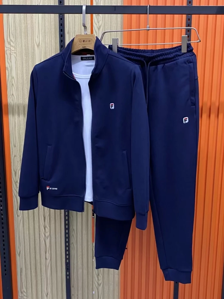 

Новый осенний мужской повседневный спортивный костюм-двойка: модный, стильный, с воротником-стойкой, длинными рукавами, молодежный комплект с длинными брюками